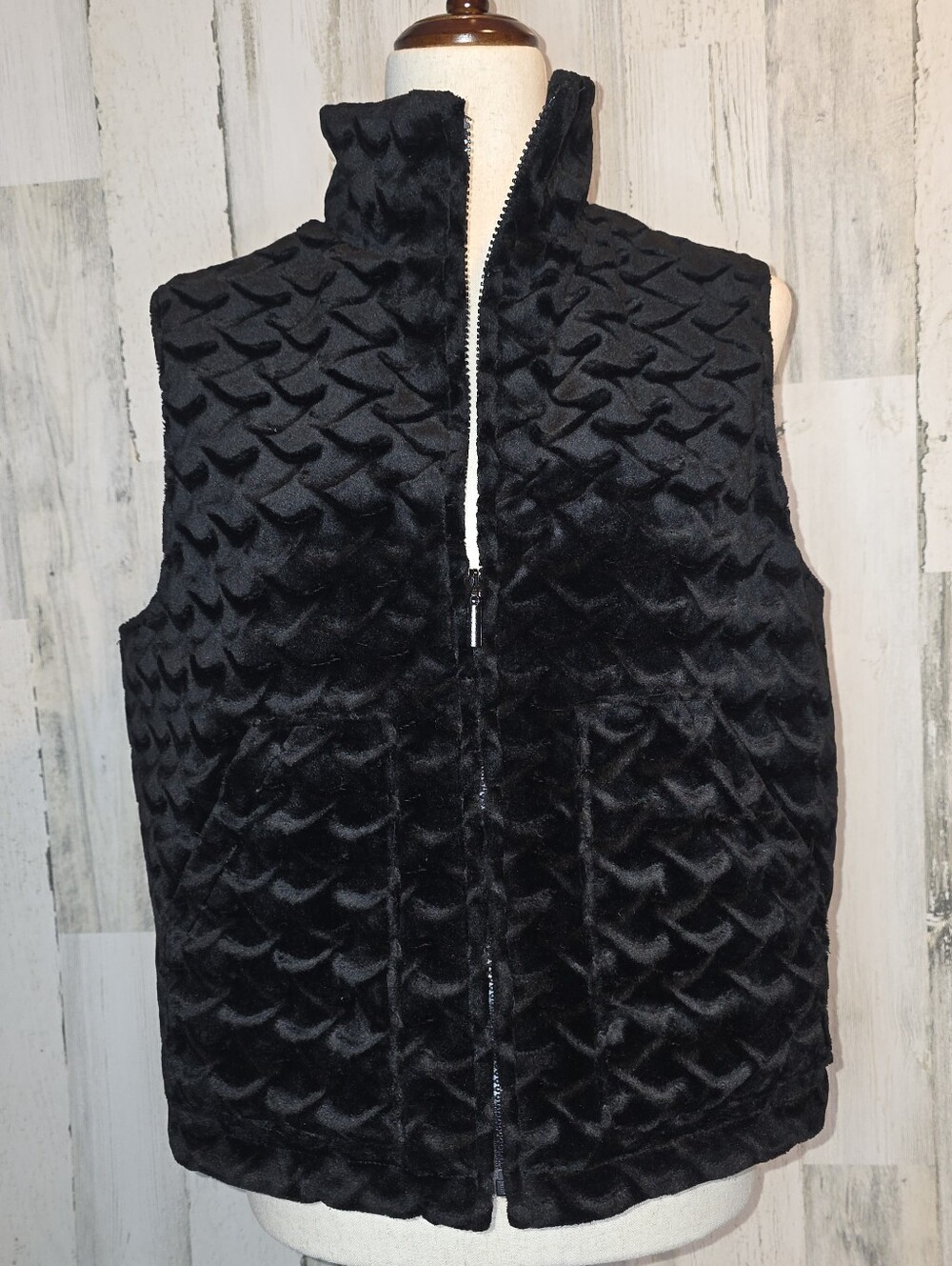 NWT JCPenney Reversible Faux Fur Puffer Vest Black Womens Large Vintage Style